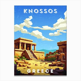 Greece, Knossos — Retro travel minimalist poster, retro travel art, retro travel wall art, vector art Canvas Print