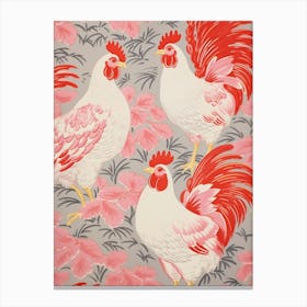 Vintage Japanese Inspired Bird Print Chicken 2 Canvas Print