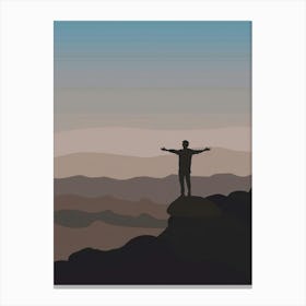 Man Standing On Top Of Mountain Canvas Print