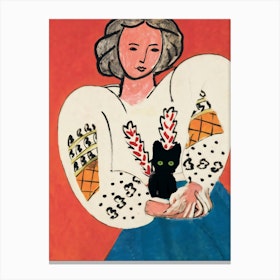 Blouse Roumaine With A Black Cat, Matisse  Inspired Canvas Print