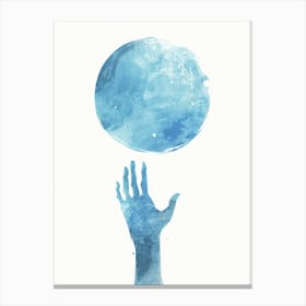Hand Holding A Blue Globe Canvas Print