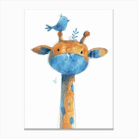 Small Joyful Giraffe With A Bird On Its Head 5 Canvas Print