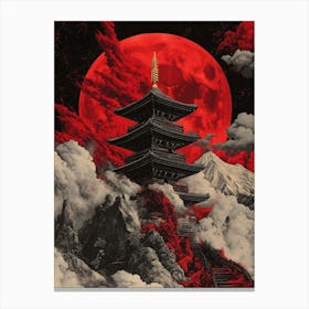 Red Moon Over Japanese Pagoda Canvas Print