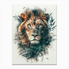 Double Exposure Realistic Lion With Jungle 10 Canvas Print