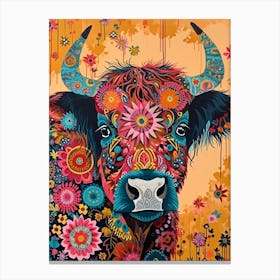 Kitsch Colourful Hairy Cow 2 Canvas Print