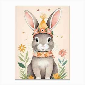 Floral Cute Baby Rabbit Bunny Nursery (5) Canvas Print