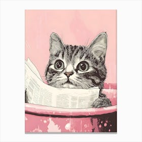 Cat In A Pink Bucket Canvas Print