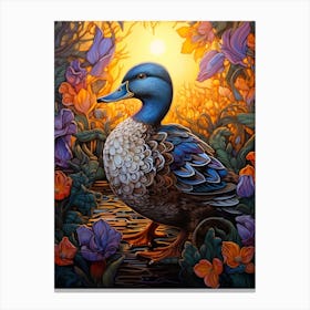 Floral Ornamental Duckling Painting 1 Canvas Print