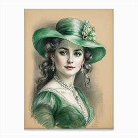 Lady In Green Hat 2 Canvas Print