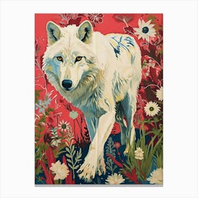 Floral Animal Painting Arctic Wolf 2 Canvas Print