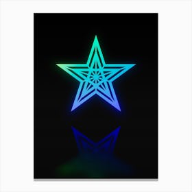 Neon Blue and Green Abstract Geometric Glyph on Black n.0076 Canvas Print