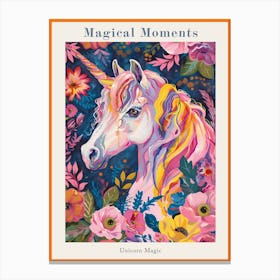 Floral Folky Unicorn Portrait Fauvism Inspired 2 Poster Canvas Print