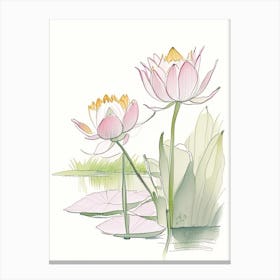 Lotus Flowers In Park Pencil Illustration 9 Canvas Print