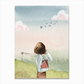 Girl Looking At Birds Canvas Print