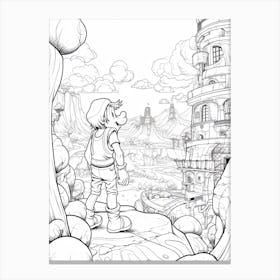 The Land Of The Giants (Gulliver Mickey Fantasy Inspired Line Art 2 Canvas Print