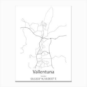 Vallentuna,Sweden Minimalist Map Canvas Print