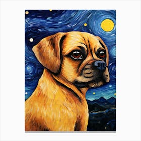 Puggle Starry Night Dog Portrait Canvas Print