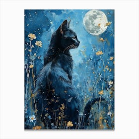 Black Cat In The Moonlight Canvas Print