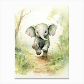 Elephant Painting Running Watercolour 4 Canvas Print