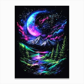 Night Sky With Moon And Stars Canvas Print