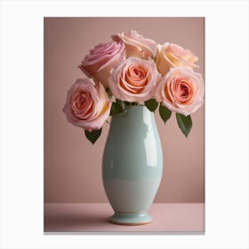 A Vase Of Pink Roses 105 Canvas Print