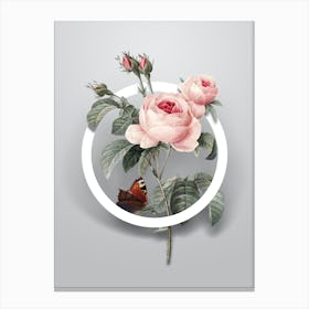 Vintage Provence Rose Minimalist Floral Geometric Circle on Soft Gray n.0530 Canvas Print