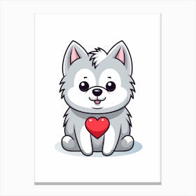 Kawaii Husky Heart Character Canvas Print