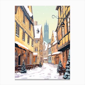 Vintage Winter Travel Illustration Colmar France 1 Canvas Print