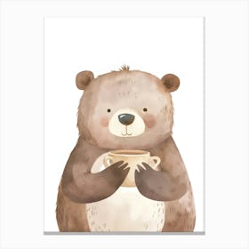 Cute Bear With A Cup Of Tea Kids and Nursery Canvas Print