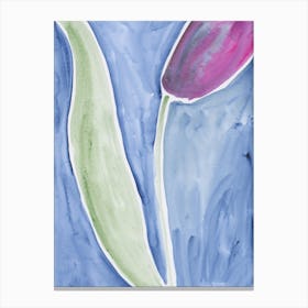 Tulip On Blue 1 - floral watercolor blue green magenta Canvas Print