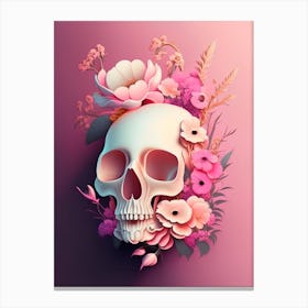 Skull With Celestial Themes Pink Vintage Floral Canvas Print