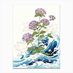 Great Wave With Verbena Flower Drawing In The Style Of Ukiyo E 3 Canvas Print