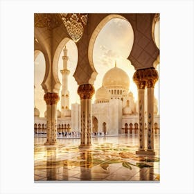 Mosque With Islamic Architectural Features Minarets Domes Intricate Geometric Patterns Adorning W Canvas Print