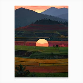 Sunset In The Rice Fields Canvas Print