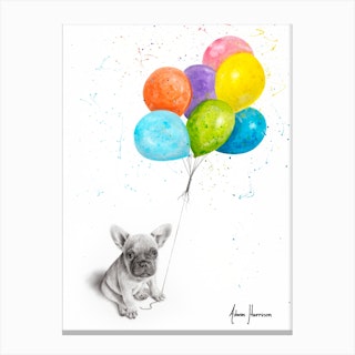 Little Frenchie And The Balloons Canvas Print