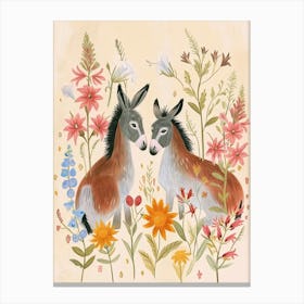 Folksy Floral Animal Drawing Donkey Canvas Print