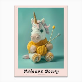 Unicorn Knitting Mustard Poster Canvas Print