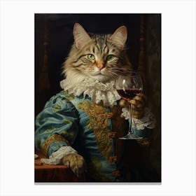 Cat Drinking Wine Rococo Style 1 Canvas Print
