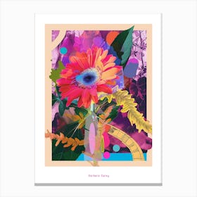 Gerbera Daisy 1 Neon Flower Collage Poster Canvas Print