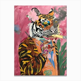 Animal Party: Crumpled Cute Critters with Cocktails and Cigars Tiger Smoking Canvas Print