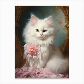 White & Pink Cat Rococo Style 2 Canvas Print