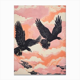 Vintage Japanese Inspired Bird Print Raven 1 Canvas Print
