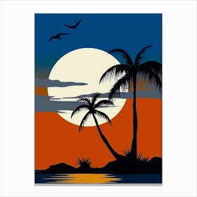 Sunset With Palm Trees 2 Canvas Print