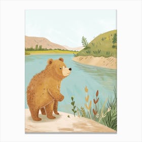 Brown Bear Standing On A Riverbank Storybook Illustration 4 Canvas Print