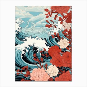 Great Wave With Carnation Flower Drawing In The Style Of Ukiyo E 3 Canvas Print