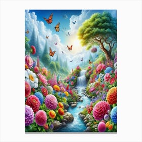 Beautiful Garden With Butterflies Canvas Print