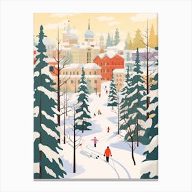 Retro Winter Illustration Moscow Russia 2 Canvas Print