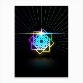 Neon Geometric Glyph in Candy Blue and Pink with Rainbow Sparkle on Black n.0035 Canvas Print