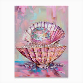 Seashell Disco Ball Beachy Room Decor Coastal Mirror Ball Pearls Canvas Print