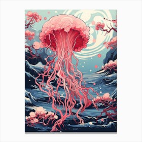 Jellyfish Animal Drawing In The Style Of Ukiyo E 4 Canvas Print